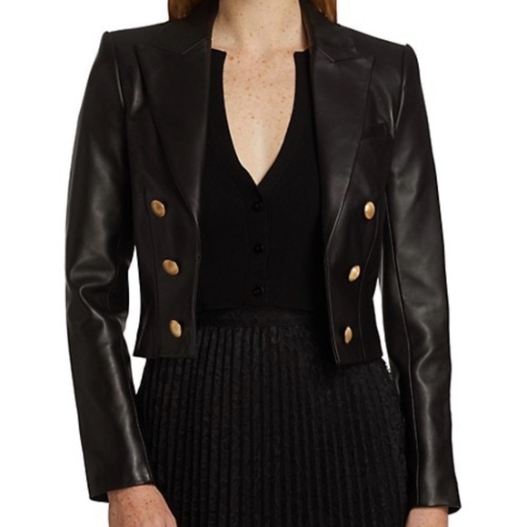 L’AGENCE 🖤 Black Lambskin Leather Cropped Blazer - Size 6 - Picture 3 of 11